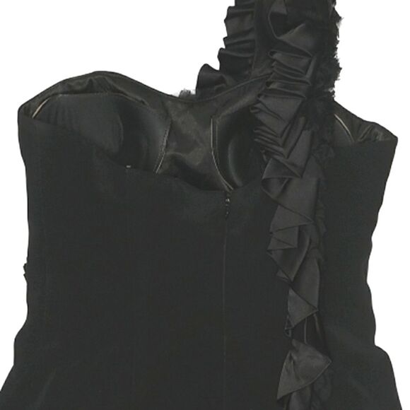 ABS Allen Schwartz Black Cocktail Party Dress Size 4 One Shoulder Ruffle Elegant - Picture 8 of 9